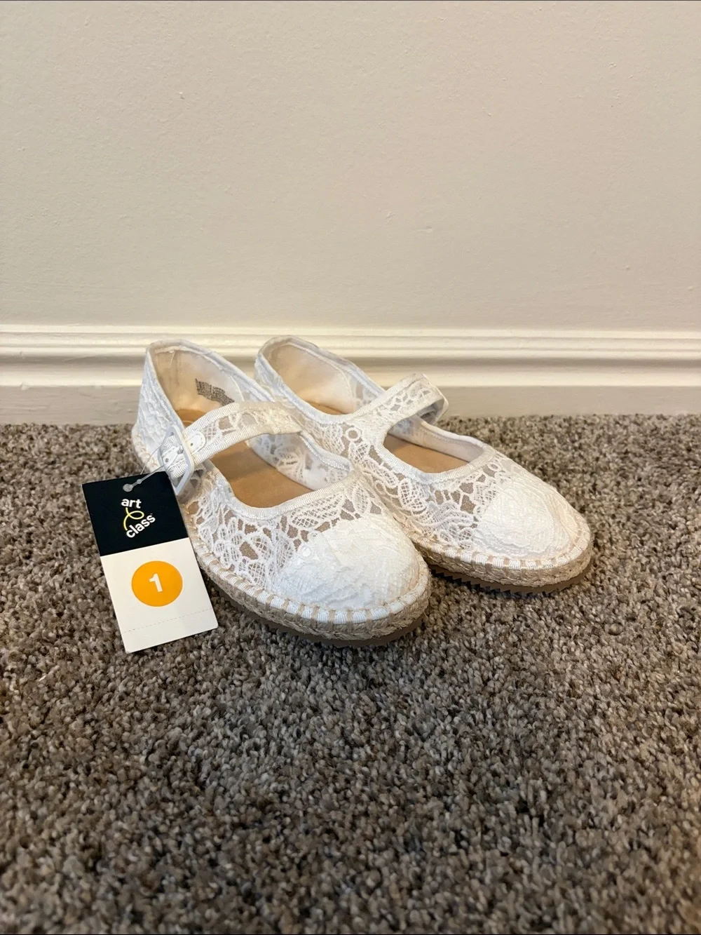art class White Lace Mary Jane Espadrille Flats for Kids
